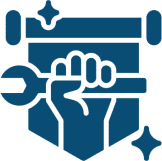 Hand holding wrench with shield background. Hand holding wrench with shield background.