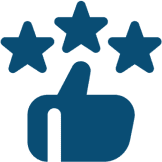 Thumbs up with three stars icon. Thumbs up with three stars icon.